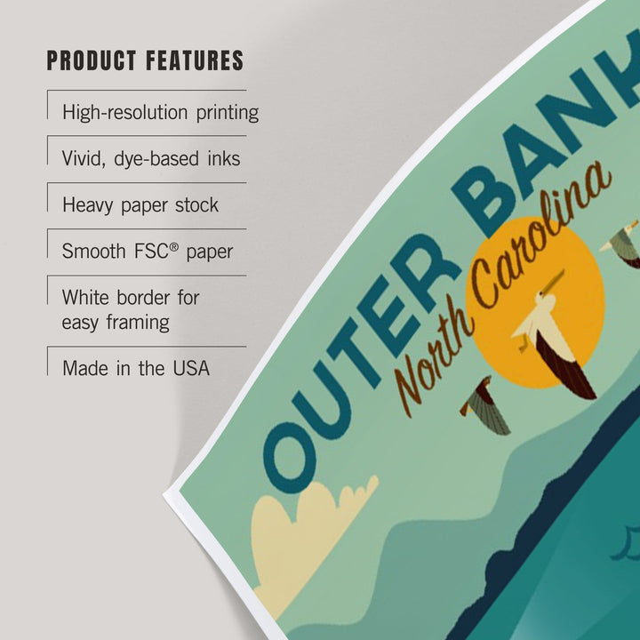 Outer Banks, North Carolina, Beach and Lighthouse, Geometric, Art & Giclee Prints Art Lantern Press