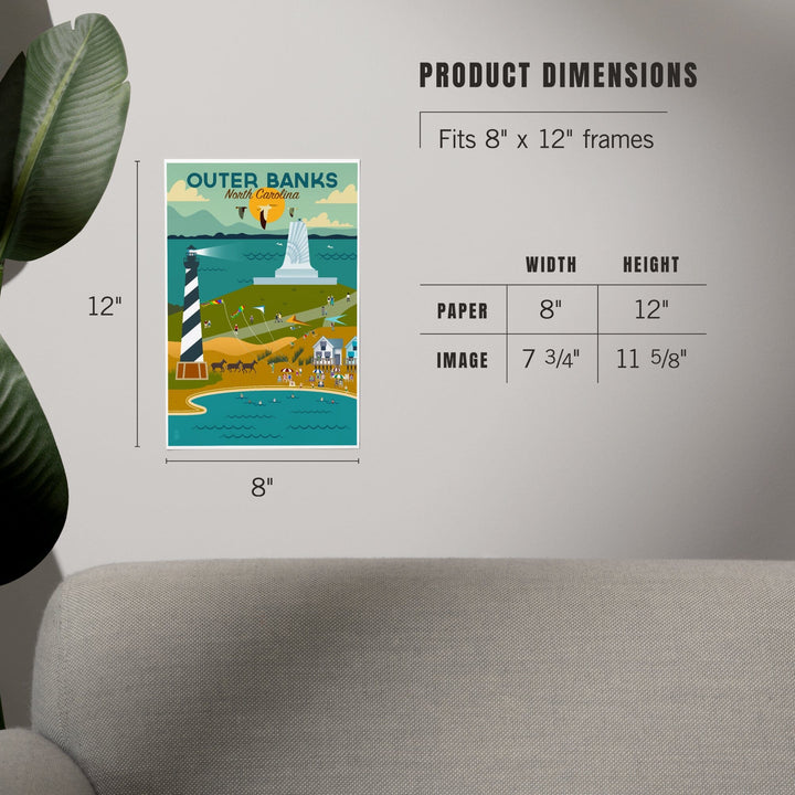 Outer Banks, North Carolina, Beach and Lighthouse, Geometric, Art & Giclee Prints Art Lantern Press