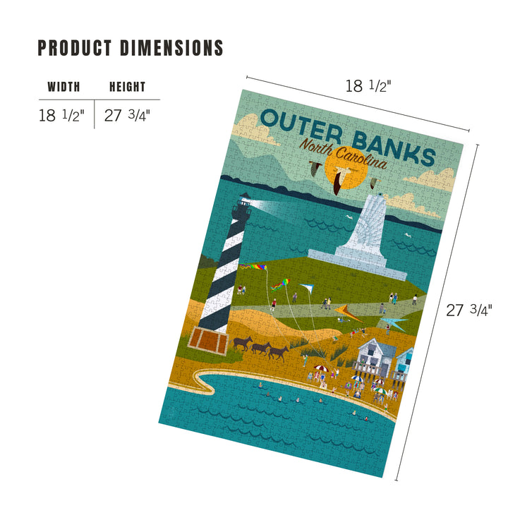 Outer Banks, North Carolina, Beach and Lighthouse, Geometric, Jigsaw Puzzle Puzzle Lantern Press