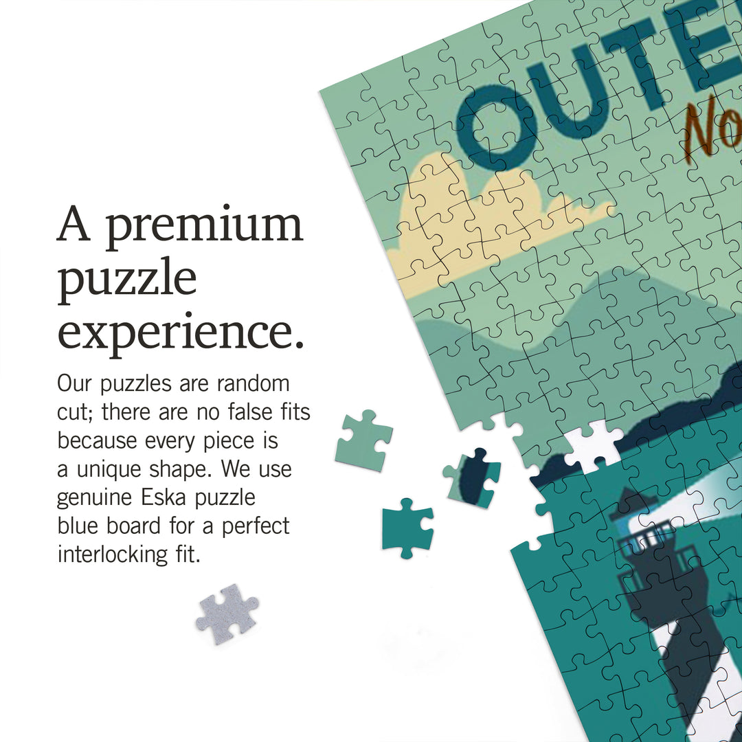 Outer Banks, North Carolina, Beach and Lighthouse, Geometric, Jigsaw Puzzle Puzzle Lantern Press