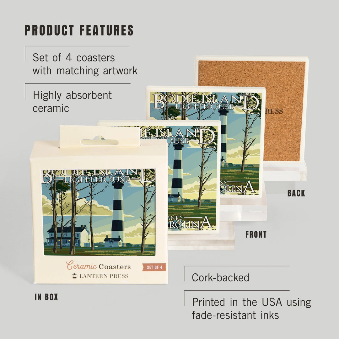 Outer Banks, North Carolina, Bodie Island Lighthouse, Coasters Coasters Lantern Press