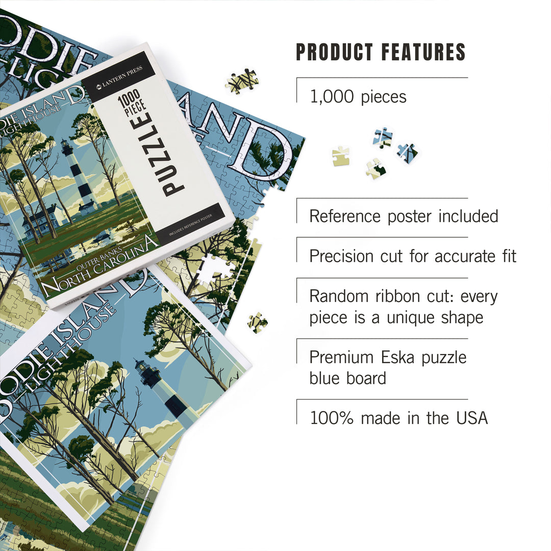 Outer Banks, North Carolina, Bodie Island Lighthouse, Jigsaw Puzzle Puzzle Lantern Press