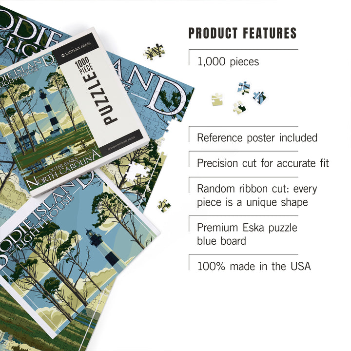 Outer Banks, North Carolina, Bodie Island Lighthouse, Jigsaw Puzzle Puzzle Lantern Press