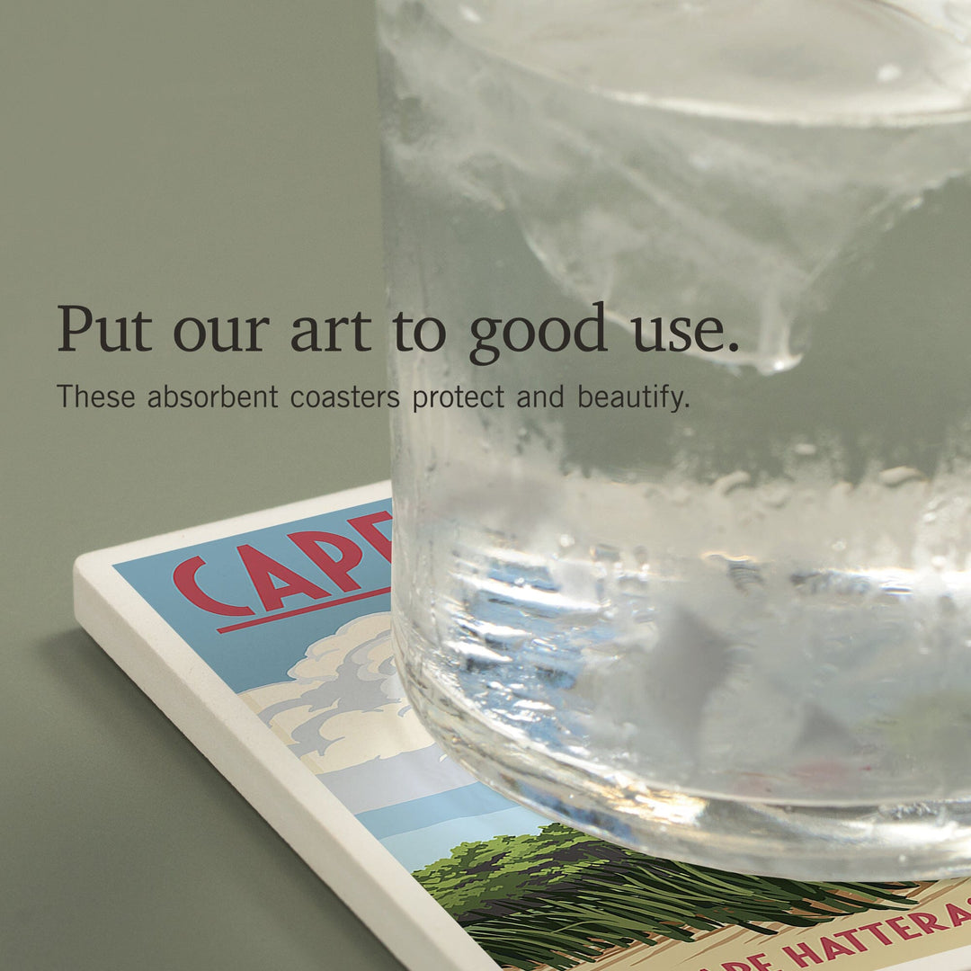 Outer Banks, North Carolina, Cape Hatteras Lighthouse, Coasters Coasters Lantern Press