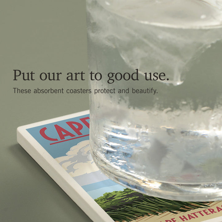 Outer Banks, North Carolina, Cape Hatteras Lighthouse, Coasters Coasters Lantern Press