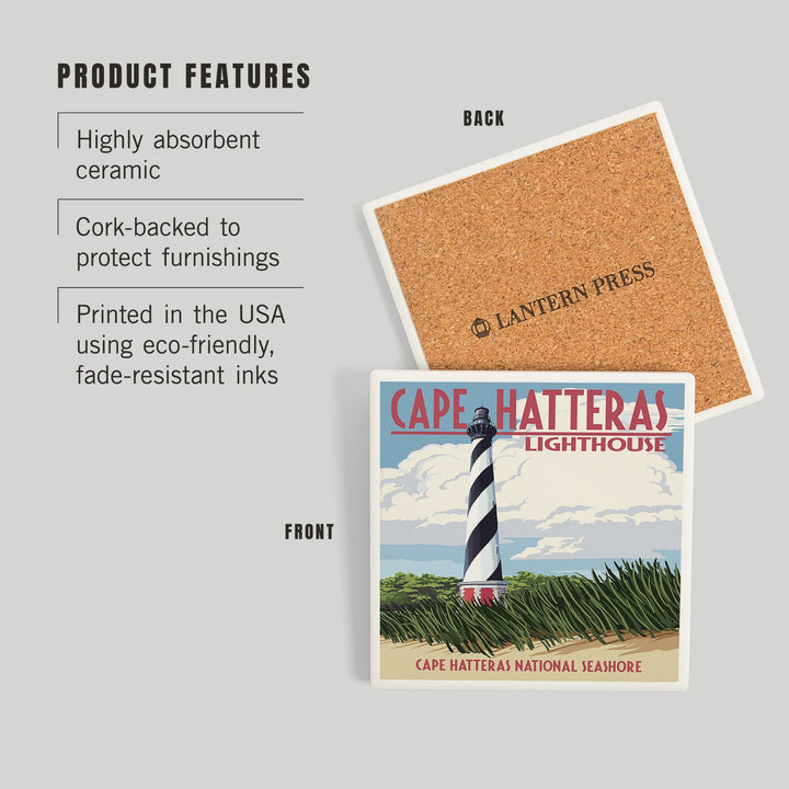 Outer Banks, North Carolina, Cape Hatteras Lighthouse, Coasters Coasters Lantern Press