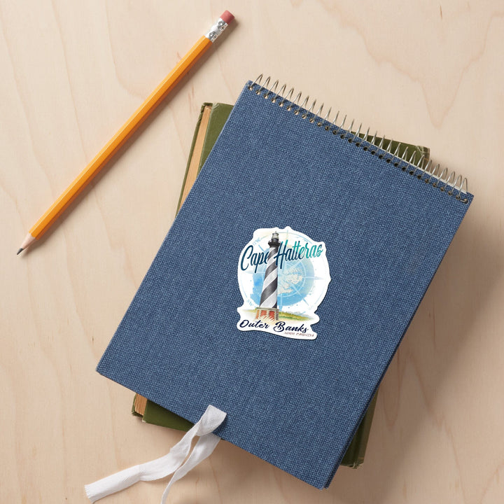 Outer Banks, North Carolina, Cape Hatteras Lighthouse, Contour, Lantern Press Artwork, Vinyl Sticker Sticker Lantern Press