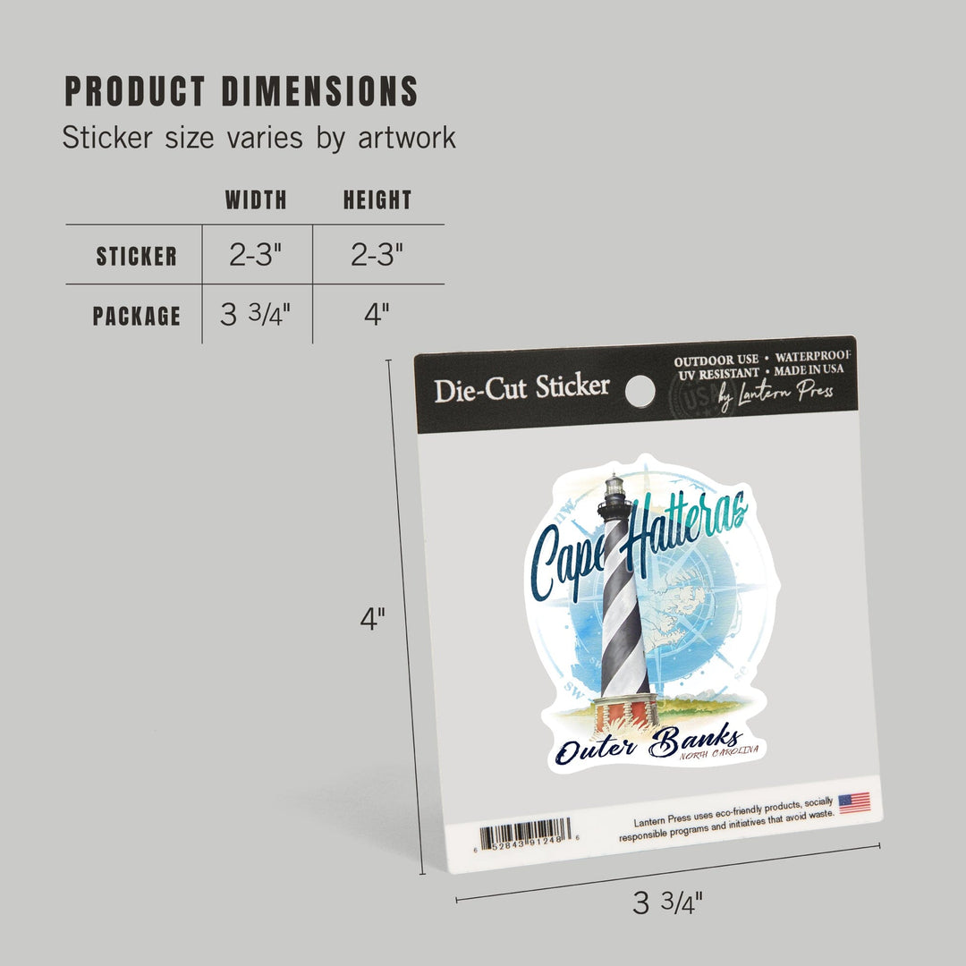 Outer Banks, North Carolina, Cape Hatteras Lighthouse, Contour, Lantern Press Artwork, Vinyl Sticker Sticker Lantern Press