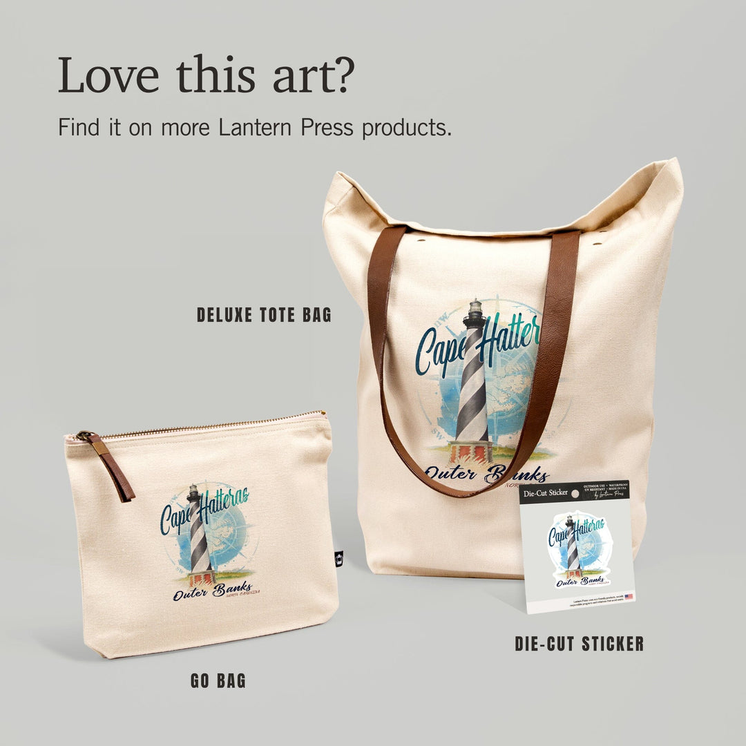 Outer Banks, North Carolina, Cape Hatteras Lighthouse, Contour, Lantern Press Artwork, Vinyl Sticker Sticker Lantern Press