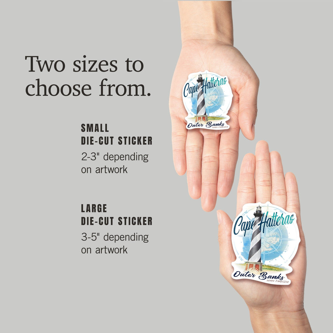 Outer Banks, North Carolina, Cape Hatteras Lighthouse, Contour, Lantern Press Artwork, Vinyl Sticker Sticker Lantern Press