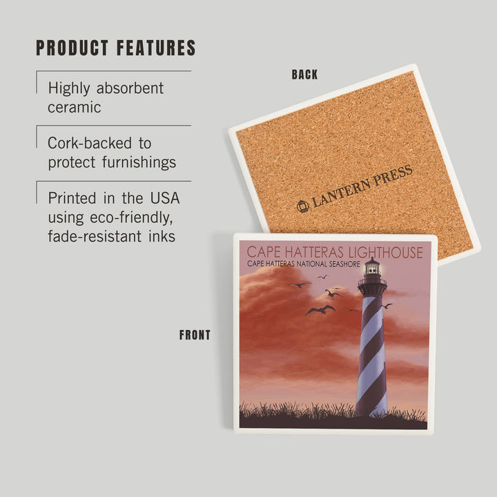 Outer Banks, North Carolina, Cape Hatteras Lighthouse, Sunrise, Coasters Coasters Lantern Press