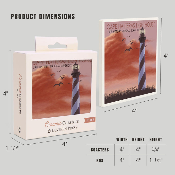 Outer Banks, North Carolina, Cape Hatteras Lighthouse, Sunrise, Coasters Coasters Lantern Press