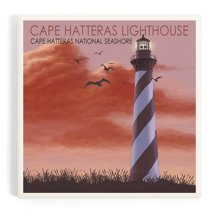 Outer Banks, North Carolina, Cape Hatteras Lighthouse, Sunrise, Coasters Coasters Lantern Press Coaster