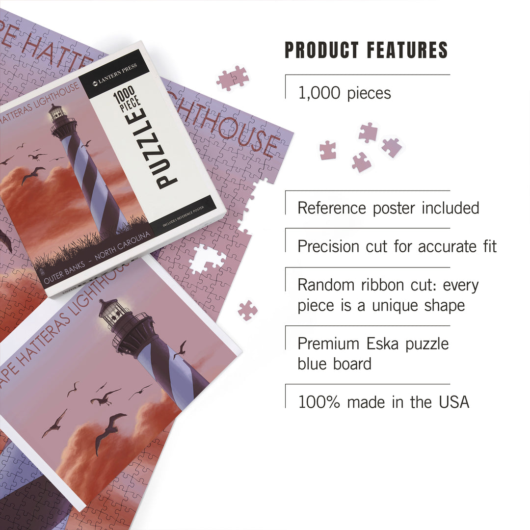 Outer Banks, North Carolina, Cape Hatteras Lighthouse, Sunrise, Jigsaw Puzzle Puzzle Lantern Press