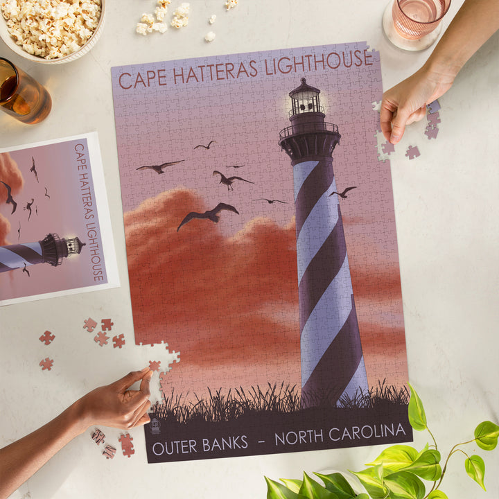 Outer Banks, North Carolina, Cape Hatteras Lighthouse, Sunrise, Jigsaw Puzzle Puzzle Lantern Press