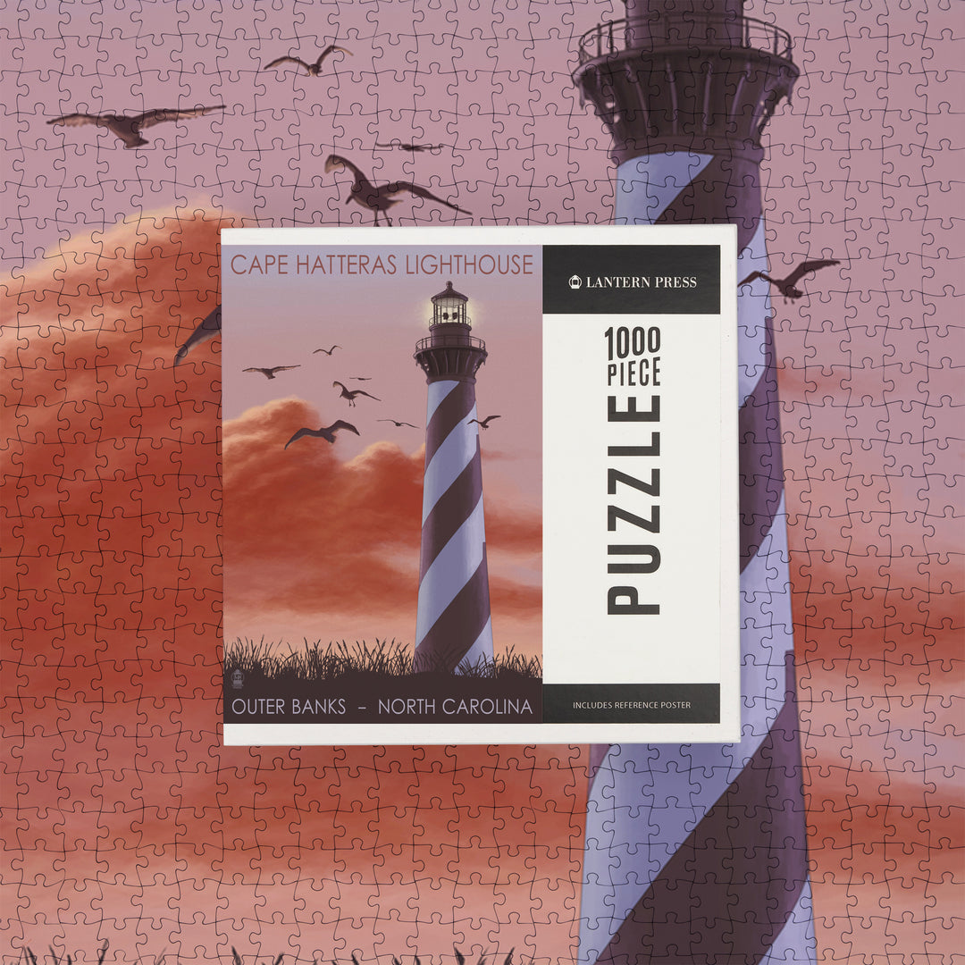 Outer Banks, North Carolina, Cape Hatteras Lighthouse, Sunrise, Jigsaw Puzzle Puzzle Lantern Press