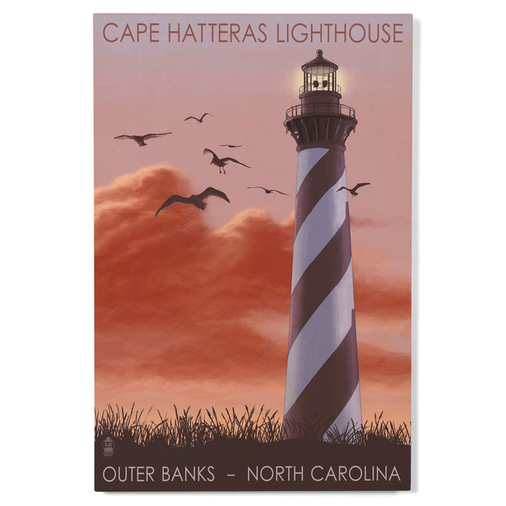 Outer Banks, North Carolina, Cape Hatteras Lighthouse, Sunrise, Lantern Press Artwork, Wood Signs and Postcards Wood Lantern Press