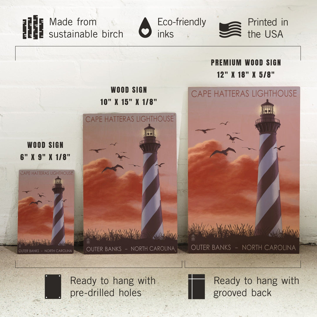 Outer Banks, North Carolina, Cape Hatteras Lighthouse, Sunrise, Lantern Press Artwork, Wood Signs and Postcards Wood Lantern Press