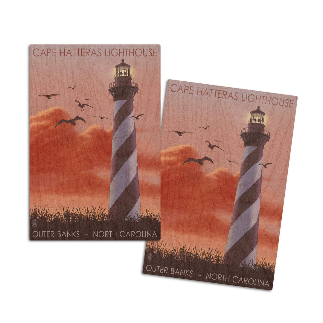 Outer Banks, North Carolina, Cape Hatteras Lighthouse, Sunrise, Lantern Press Artwork, Wood Signs and Postcards Wood Lantern Press 4x6 Wood Postcard Set