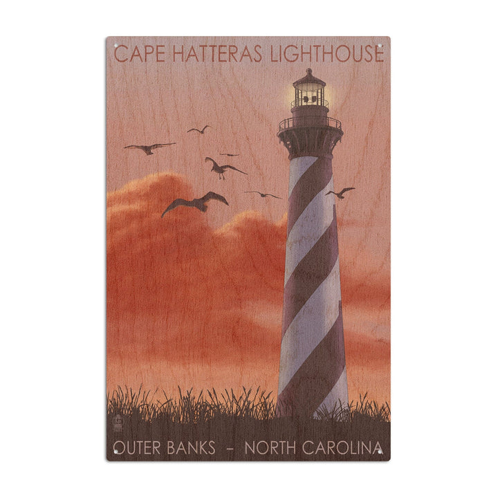 Outer Banks, North Carolina, Cape Hatteras Lighthouse, Sunrise, Lantern Press Artwork, Wood Signs and Postcards Wood Lantern Press 6x9 Wood Sign