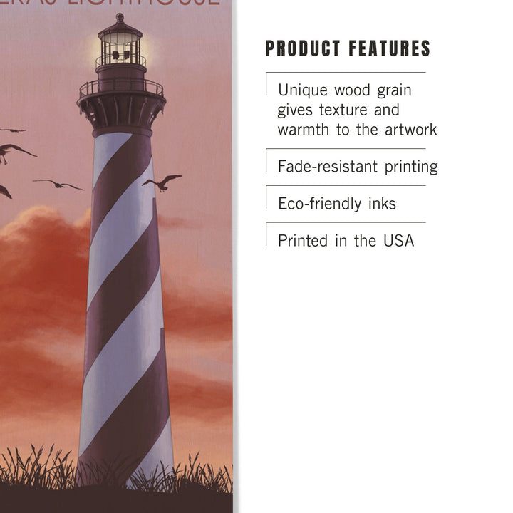 Outer Banks, North Carolina, Cape Hatteras Lighthouse, Sunrise, Lantern Press Artwork, Wood Signs and Postcards Wood Lantern Press