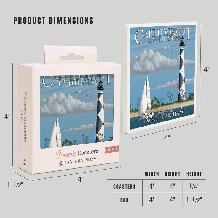 Outer Banks, North Carolina, Cape Lookout Lighthouse, Coasters Coasters Lantern Press