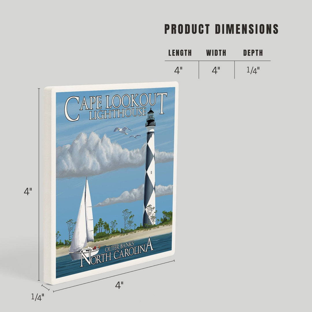 Outer Banks, North Carolina, Cape Lookout Lighthouse, Coasters Coasters Lantern Press