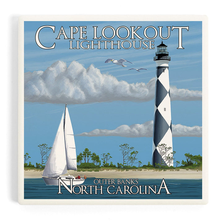 Outer Banks, North Carolina, Cape Lookout Lighthouse, Coasters Coasters Lantern Press Coaster