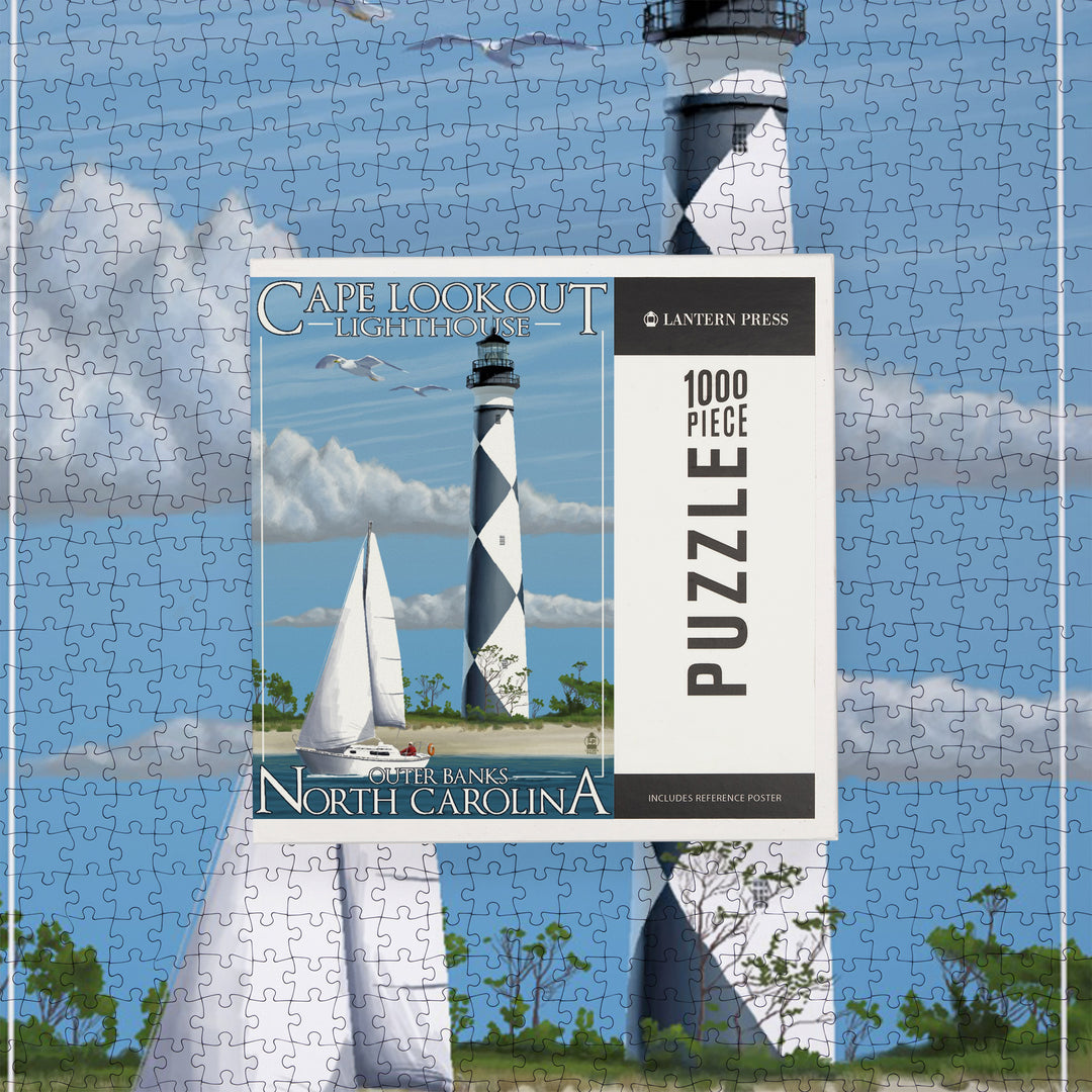 Outer Banks, North Carolina, Cape Lookout Lighthouse, Jigsaw Puzzle Puzzle Lantern Press