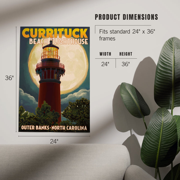 Outer Banks, North Carolina, Currituck Beach Lighthouse and Moon, Art & Giclee Prints Art Lantern Press