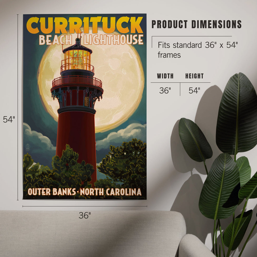 Outer Banks, North Carolina, Currituck Beach Lighthouse and Moon, Art & Giclee Prints Art Lantern Press