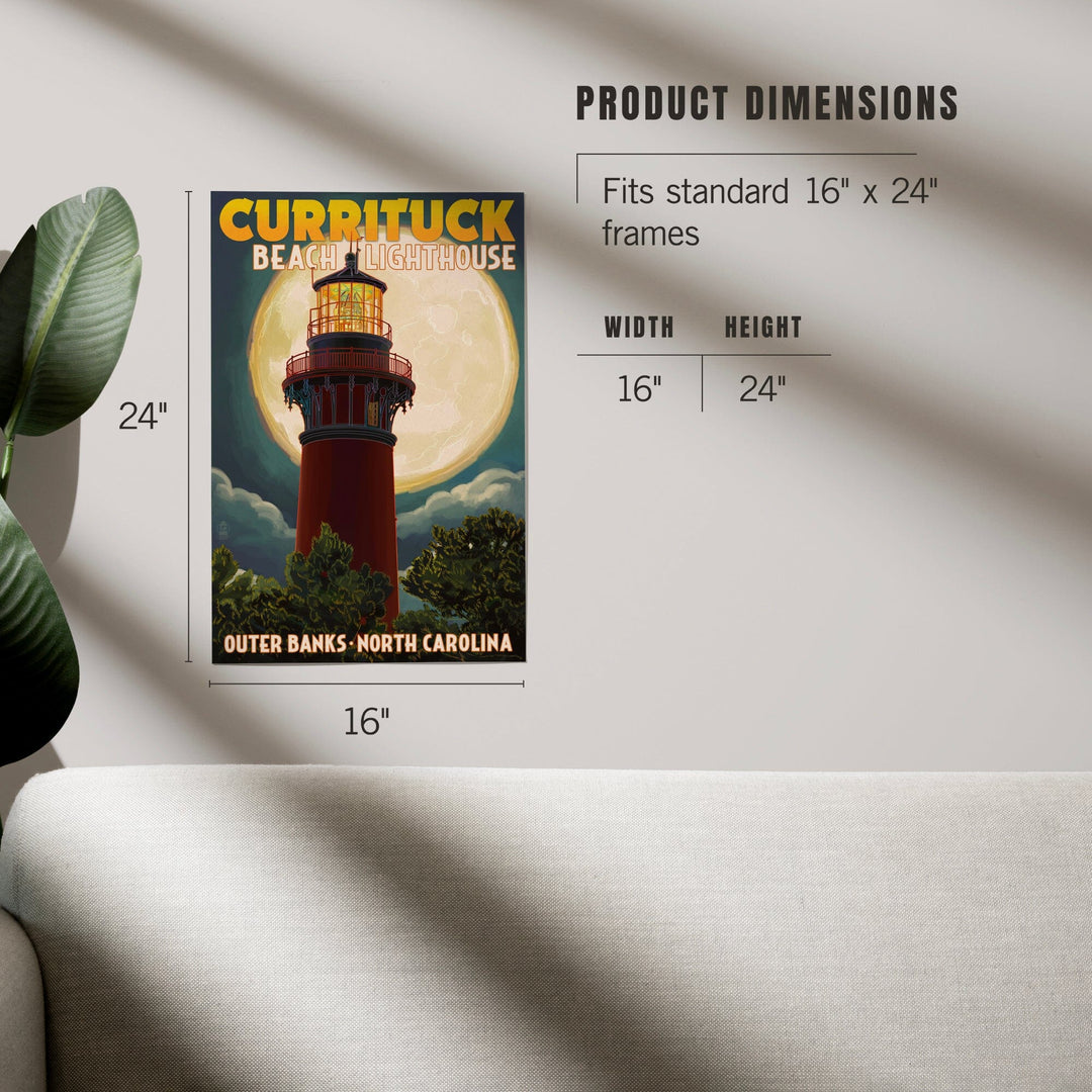 Outer Banks, North Carolina, Currituck Beach Lighthouse and Moon, Art & Giclee Prints Art Lantern Press