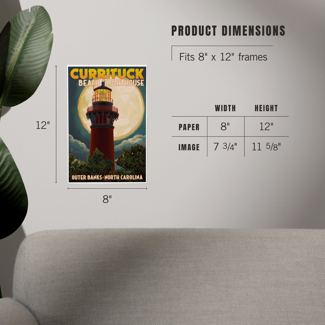 Outer Banks, North Carolina, Currituck Beach Lighthouse and Moon, Art & Giclee Prints Art Lantern Press