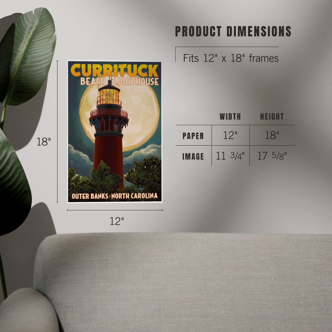 Outer Banks, North Carolina, Currituck Beach Lighthouse and Moon, Art & Giclee Prints Art Lantern Press