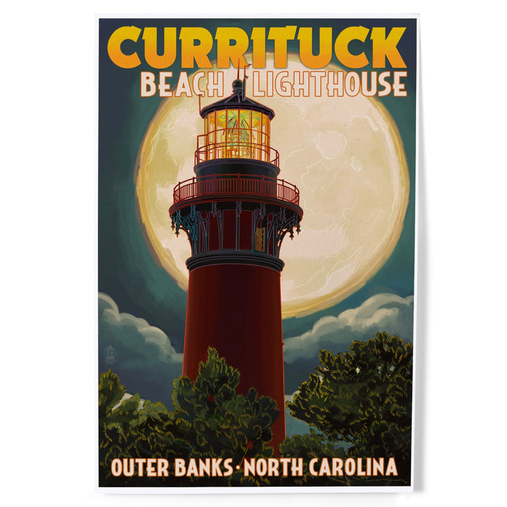 Outer Banks, North Carolina, Currituck Beach Lighthouse and Moon, Art & Giclee Prints Art Lantern Press