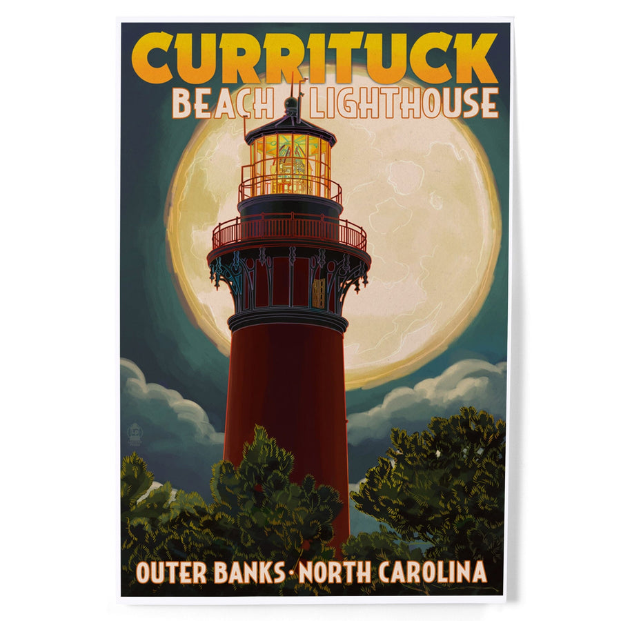 Outer Banks, North Carolina, Currituck Beach Lighthouse and Moon, Art & Giclee Prints Art Lantern Press