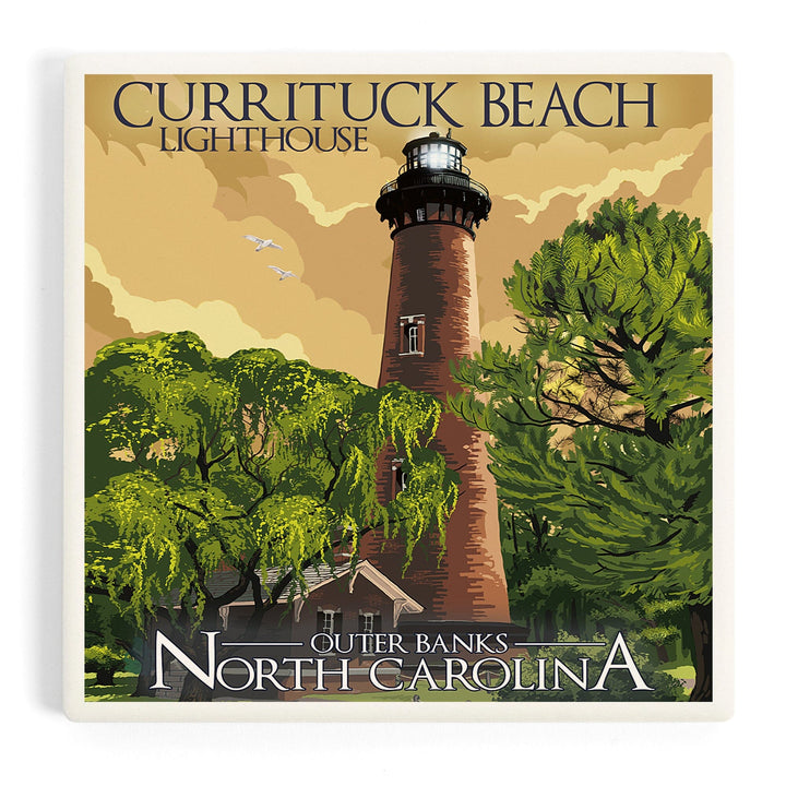 Outer Banks, North Carolina, Currituck Beach Lighthouse, Coasters Coasters Lantern Press Coaster
