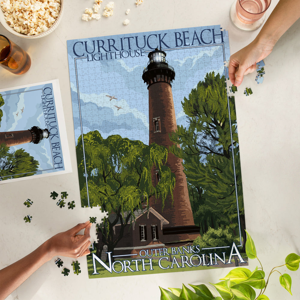 Outer Banks, North Carolina, Currituck Beach Lighthouse Day Scene, Jigsaw Puzzle Puzzle Lantern Press