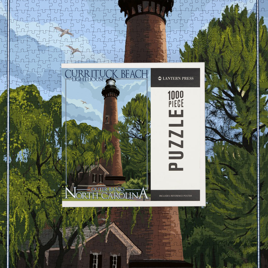 Outer Banks, North Carolina, Currituck Beach Lighthouse Day Scene, Jigsaw Puzzle Puzzle Lantern Press