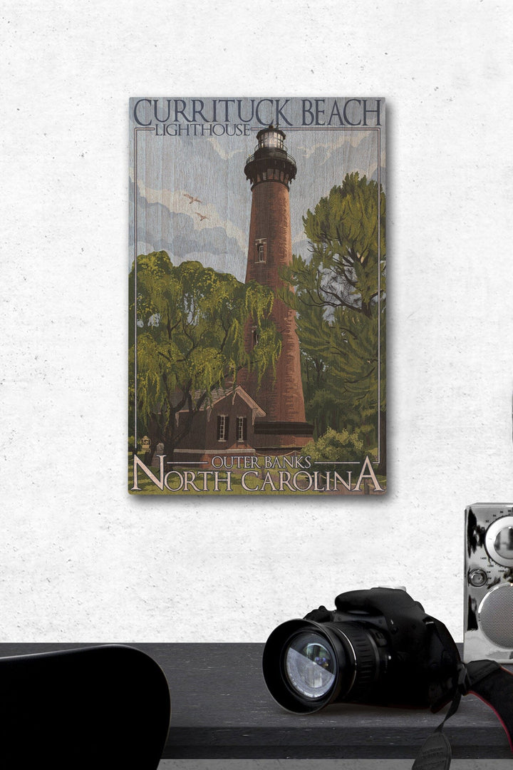 Outer Banks, North Carolina, Currituck Beach Lighthouse Day Scene, Lantern Press Artwork, Wood Signs and Postcards Wood Lantern Press 12 x 18 Wood Gallery Print