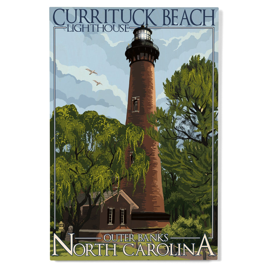 Outer Banks, North Carolina, Currituck Beach Lighthouse Day Scene, Lantern Press Artwork, Wood Signs and Postcards Wood Lantern Press