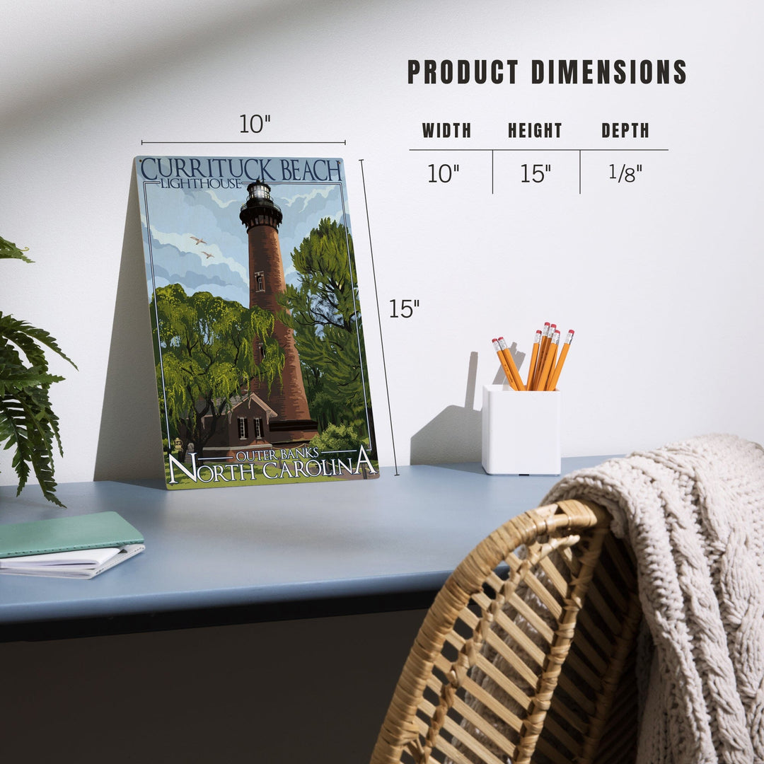 Outer Banks, North Carolina, Currituck Beach Lighthouse Day Scene, Lantern Press Artwork, Wood Signs and Postcards Wood Lantern Press