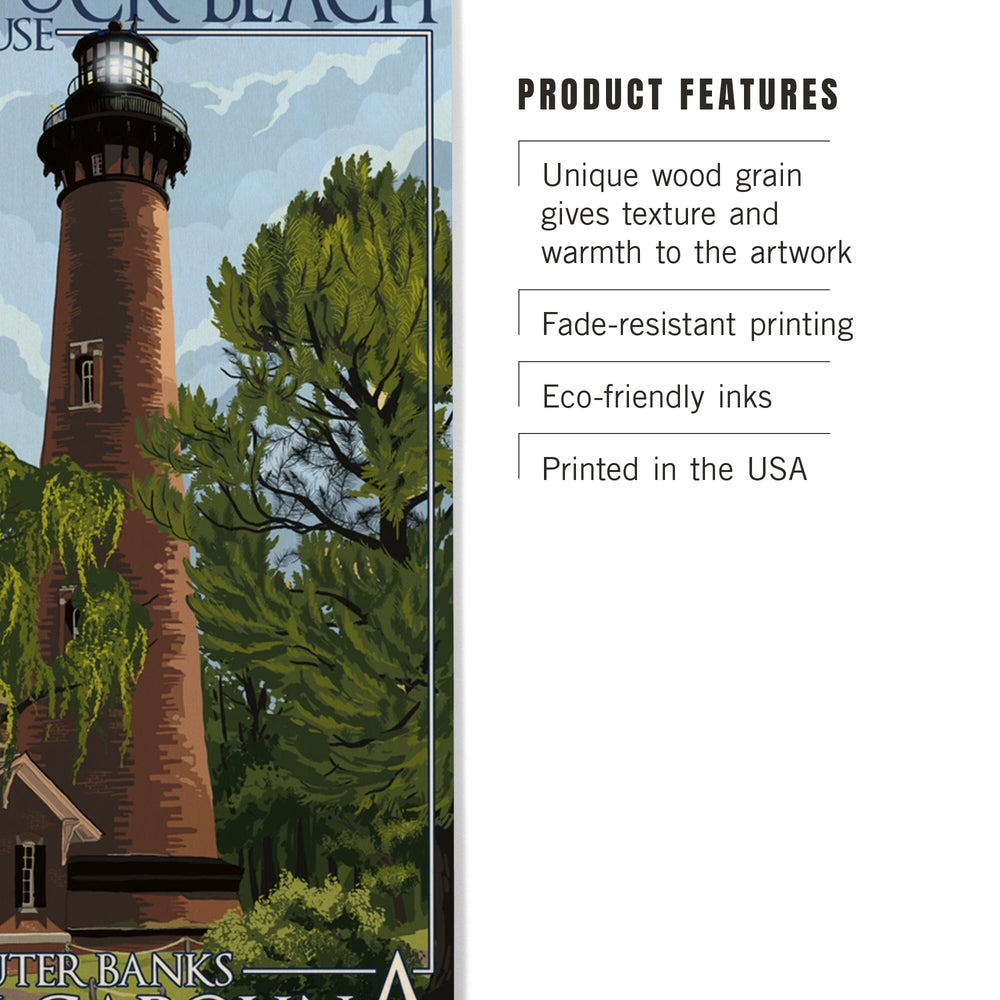 Outer Banks, North Carolina, Currituck Beach Lighthouse Day Scene, Lantern Press Artwork, Wood Signs and Postcards Wood Lantern Press