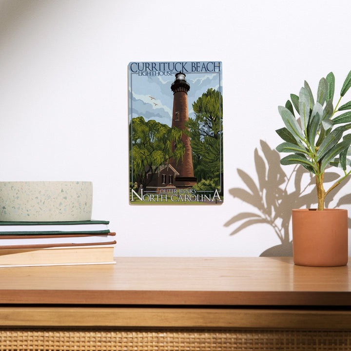 Outer Banks, North Carolina, Currituck Beach Lighthouse Day Scene, Lantern Press Artwork, Wood Signs and Postcards Wood Lantern Press