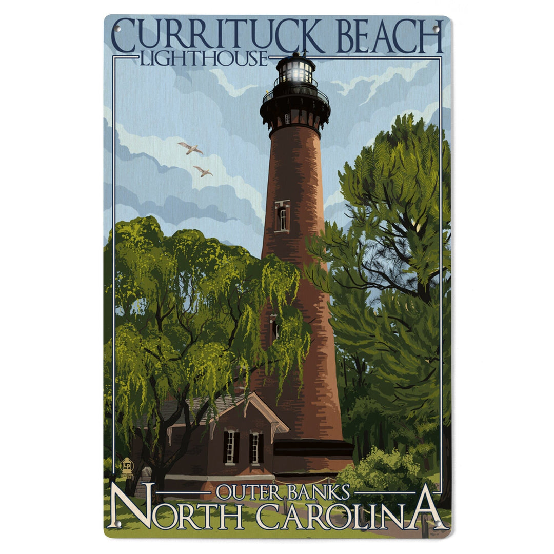 Outer Banks, North Carolina, Currituck Beach Lighthouse Day Scene, Lantern Press Artwork, Wood Signs and Postcards Wood Lantern Press