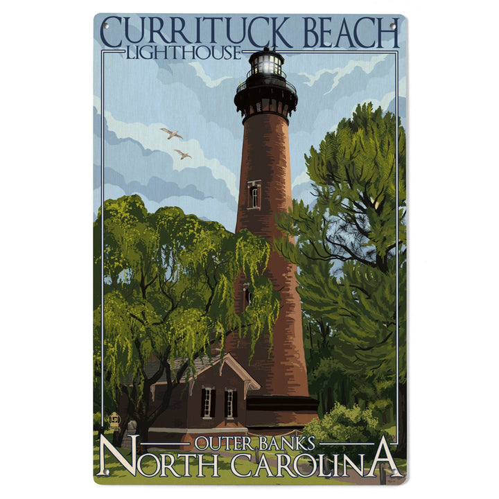 Outer Banks, North Carolina, Currituck Beach Lighthouse Day Scene, Lantern Press Artwork, Wood Signs and Postcards Wood Lantern Press