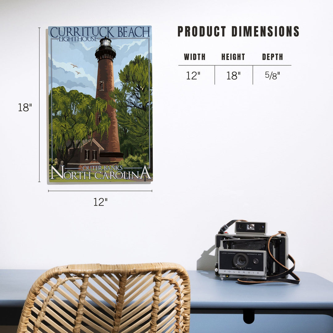 Outer Banks, North Carolina, Currituck Beach Lighthouse Day Scene, Lantern Press Artwork, Wood Signs and Postcards Wood Lantern Press