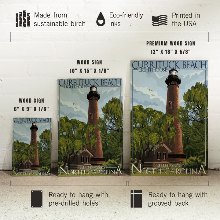 Outer Banks, North Carolina, Currituck Beach Lighthouse Day Scene, Lantern Press Artwork, Wood Signs and Postcards Wood Lantern Press