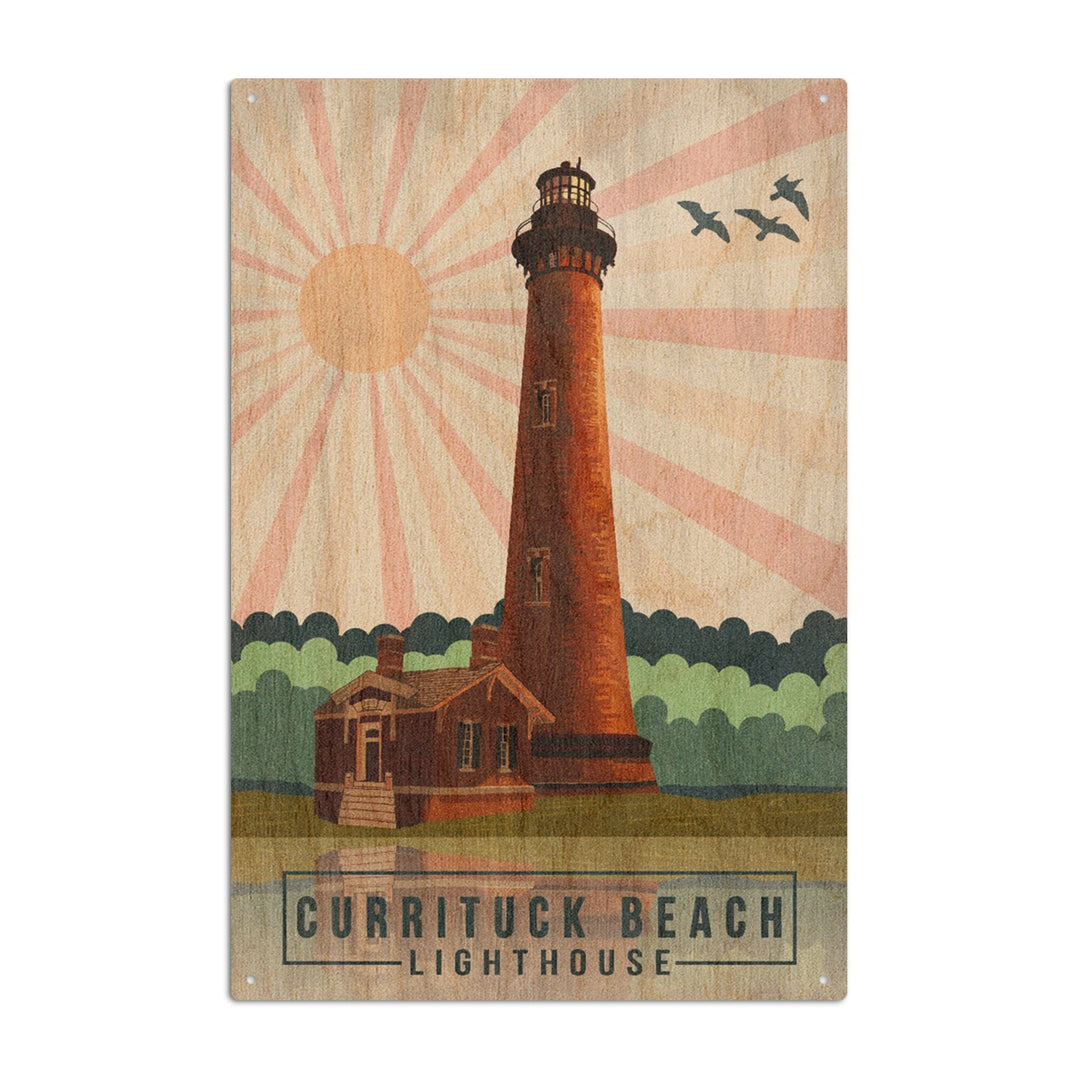 Outer Banks, North Carolina, Currituck Beach Lighthouse, Geometric Opacity, Lantern Press, Wood Signs and Postcards Wood Lantern Press 10 x 15 Wood Sign