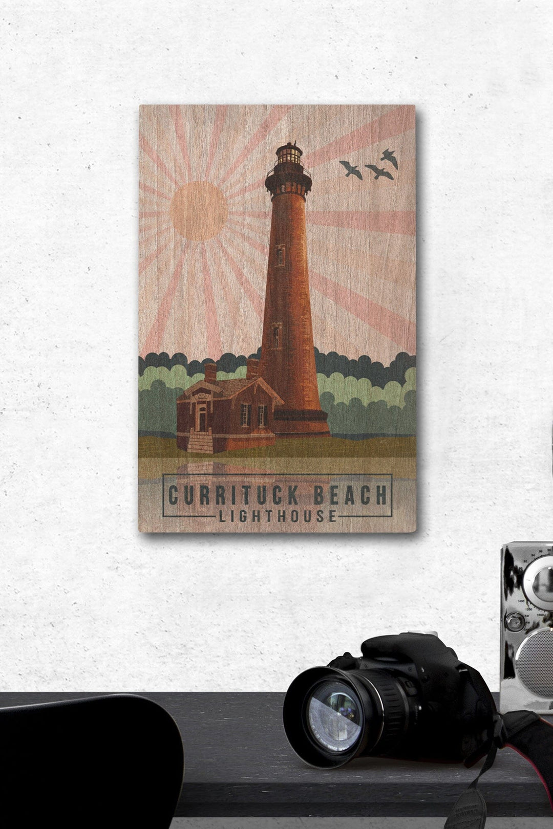 Outer Banks, North Carolina, Currituck Beach Lighthouse, Geometric Opacity, Lantern Press, Wood Signs and Postcards Wood Lantern Press 12 x 18 Wood Gallery Print